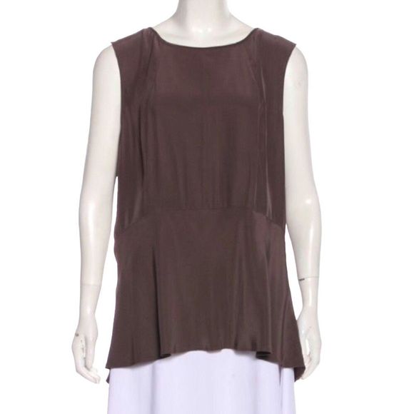 Lafayette 148 New York Tops - Sz12-Lafayette 148 Taupe Silk Sleeveless Top w Hi-Low  Hem